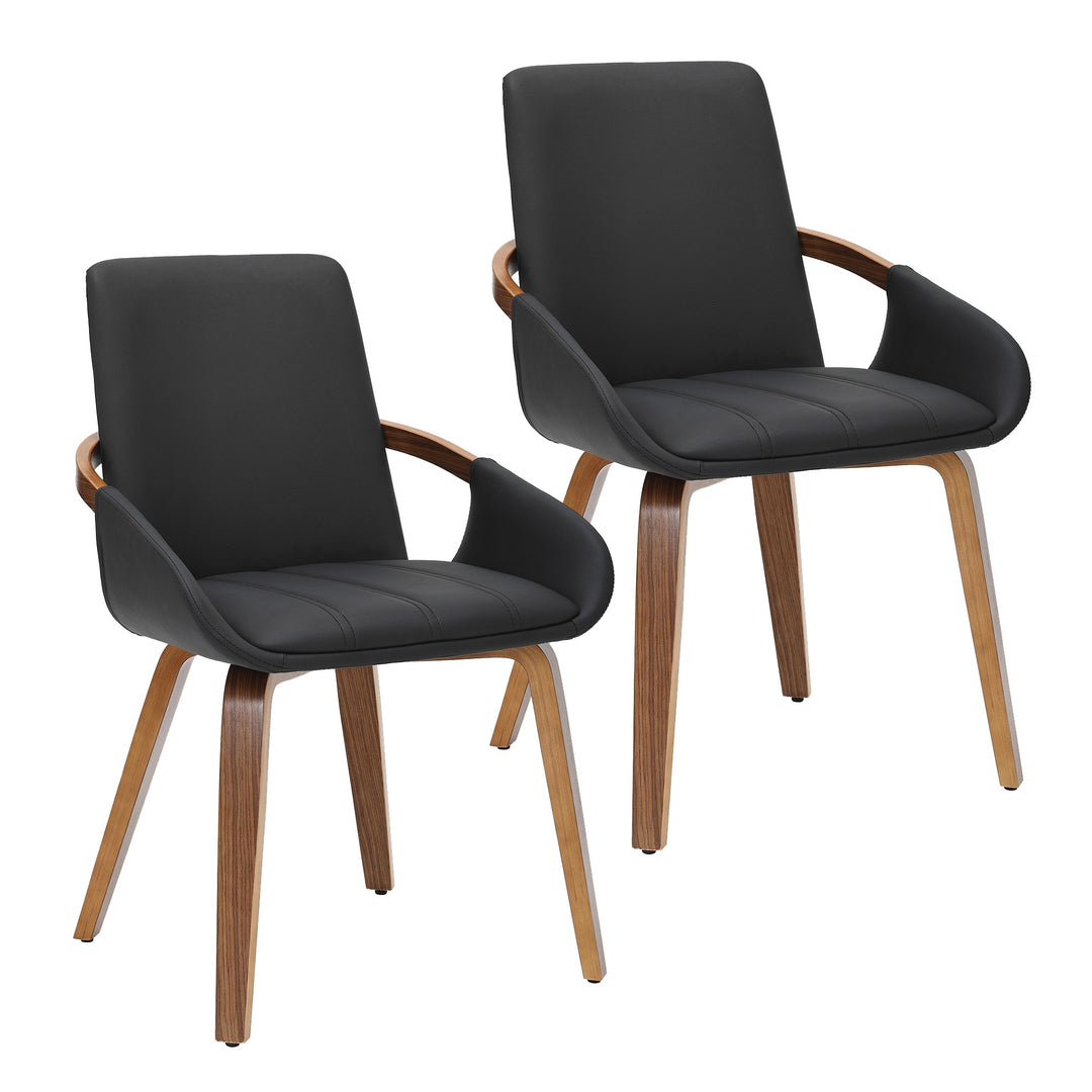 Altessa Mid-Century Modern Dining/Lounge Chair, Black Faux Leather Upholstery with Dark Walnut Finish (Set of 2)