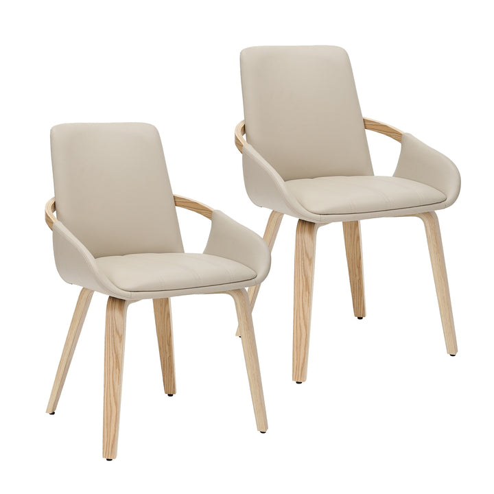 Altessa Mid-Century Modern Dining/Lounge Chair, Sand Faux Leather Upholstery with Natural Oak Finish (Set of 2)