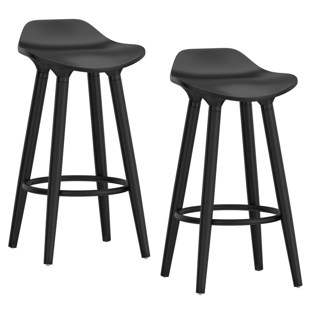 Bravesta Counter Stool – Set of 2, 26" Molded ABS Seat Stools with Black Beech Wood Legs & Matte Black Footrest