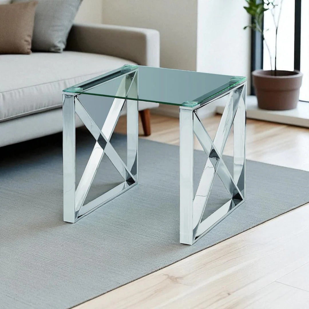 Seraphine End Table – Tempered Glass & Metallic Frame