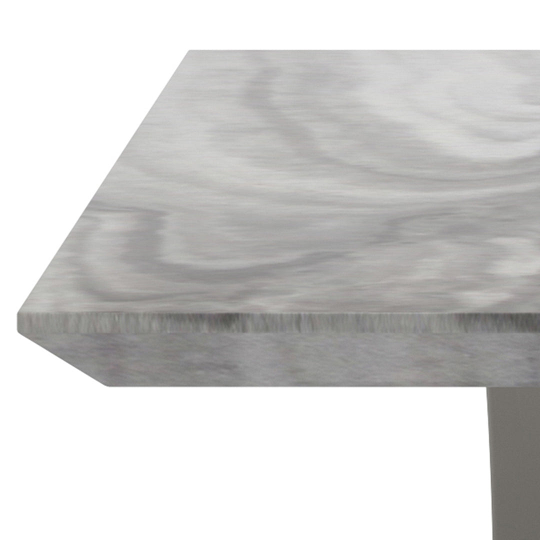 Omnira Modern Coffee Table – Reverse Bevel Faux Marble Top with Geometric Grey Posts & Stainless Steel Wrapped Base