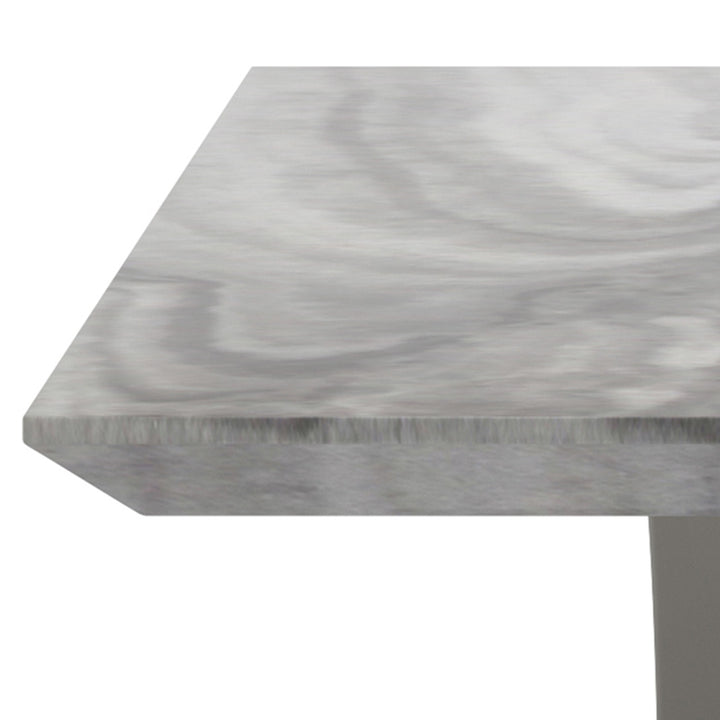 Omnira Modern Coffee Table – Reverse Bevel Faux Marble Top with Geometric Grey Posts & Stainless Steel Wrapped Base