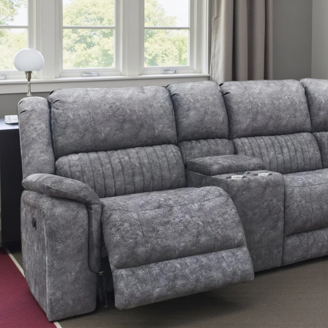Belaro 5-Piece Sectional Recliner – Grey Comfort with Smart Luxury