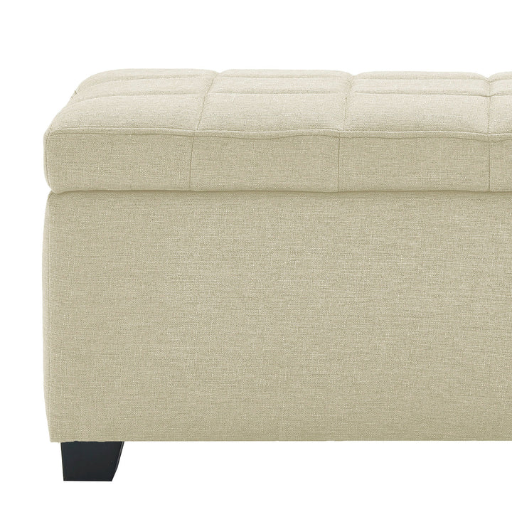 Mytrano Modern Storage Bench – Square Tufted Upholstered Bench with Deep Storage & Safety Hinges