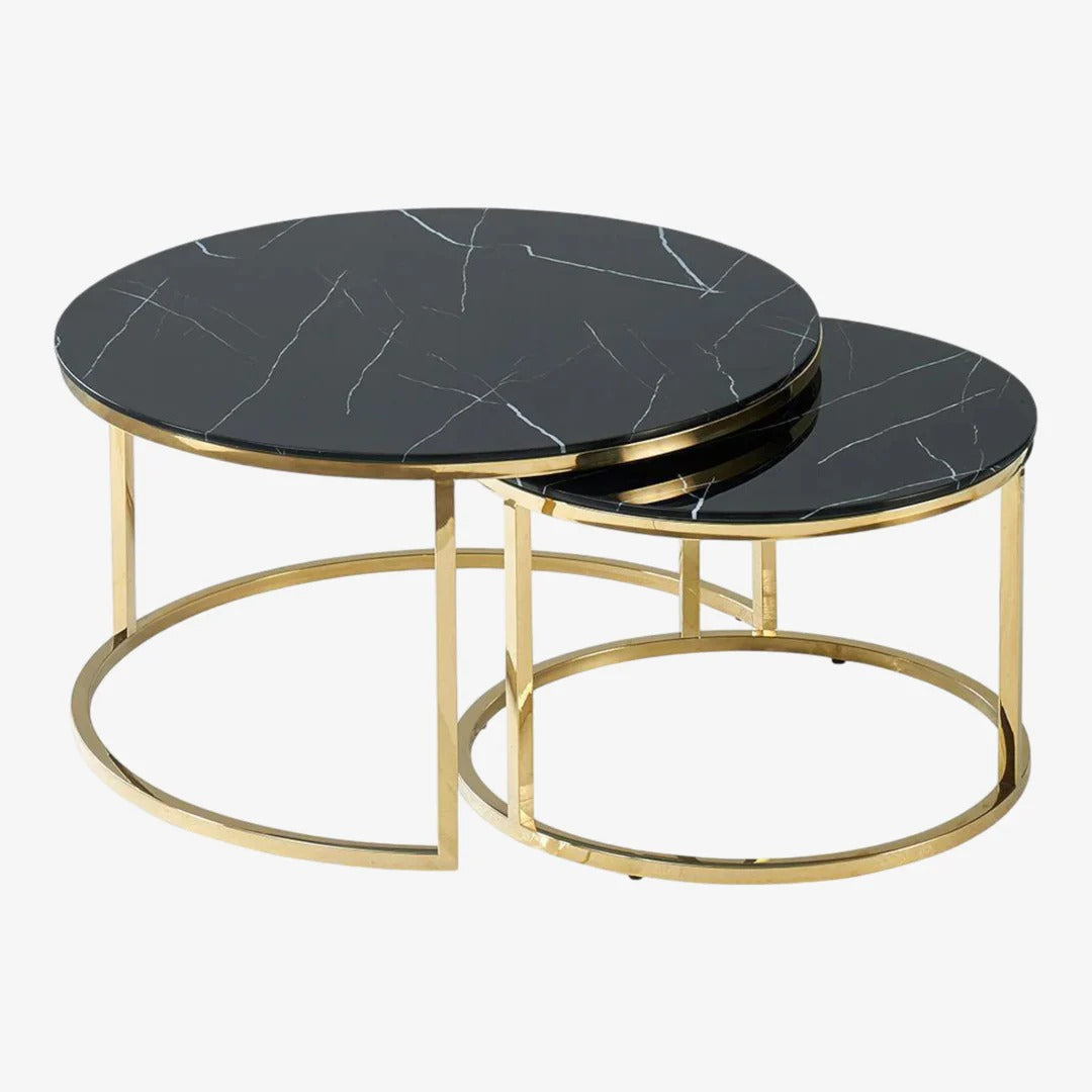 Velluto Coffee Table – Marble Tempered Glass Top & Gold Stainless Steel Base