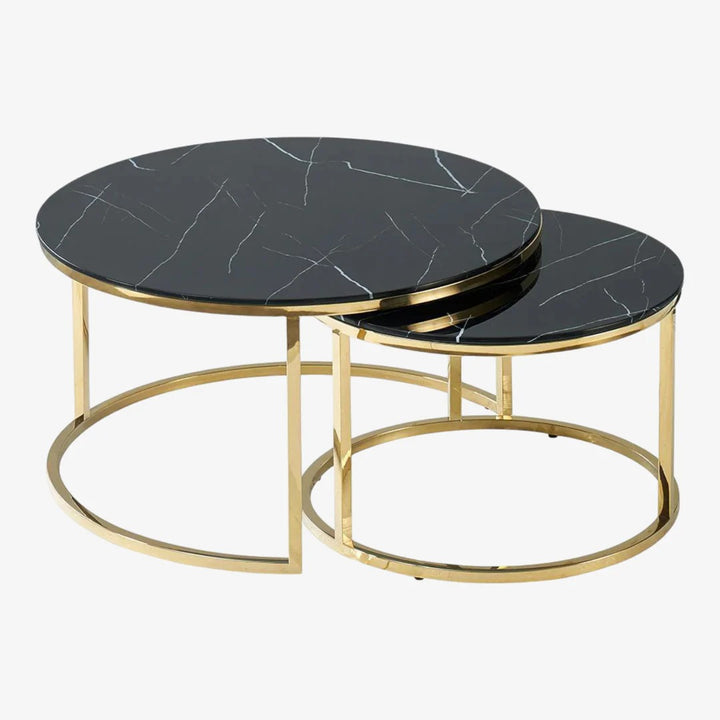 Velluto Coffee Table – Marble Tempered Glass Top & Gold Stainless Steel Base