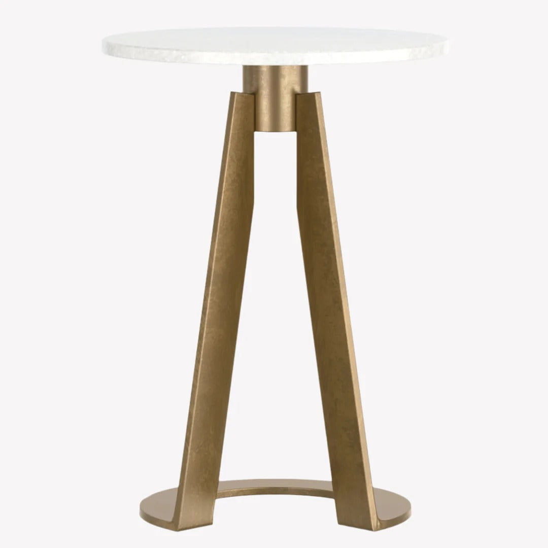 Vogue Accent Table – White Marble Top & Brass Base