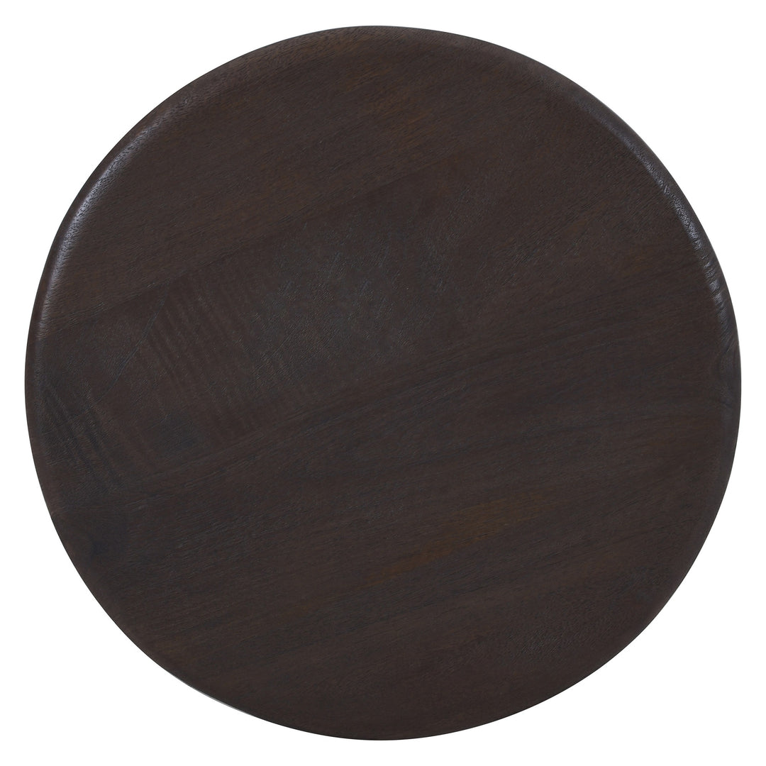 Kelvora Mid-Century Modern Solid Mango Wood Round Accent Side Table in Rich Mocha Finish