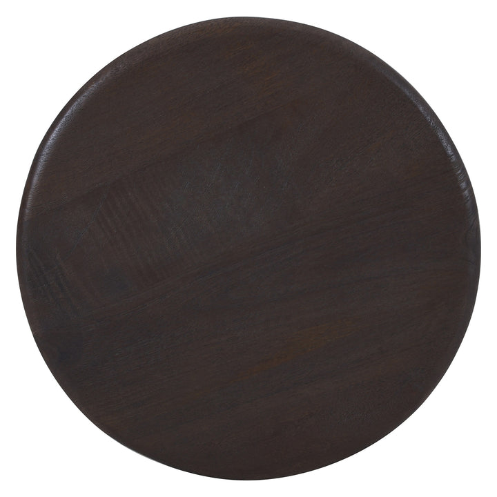 Kelvora Mid-Century Modern Solid Mango Wood Round Accent Side Table in Rich Mocha Finish
