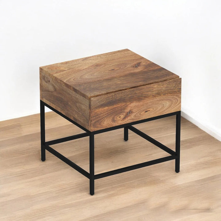 Celeste Accent Table – Solid Wood & Black Metal Frame