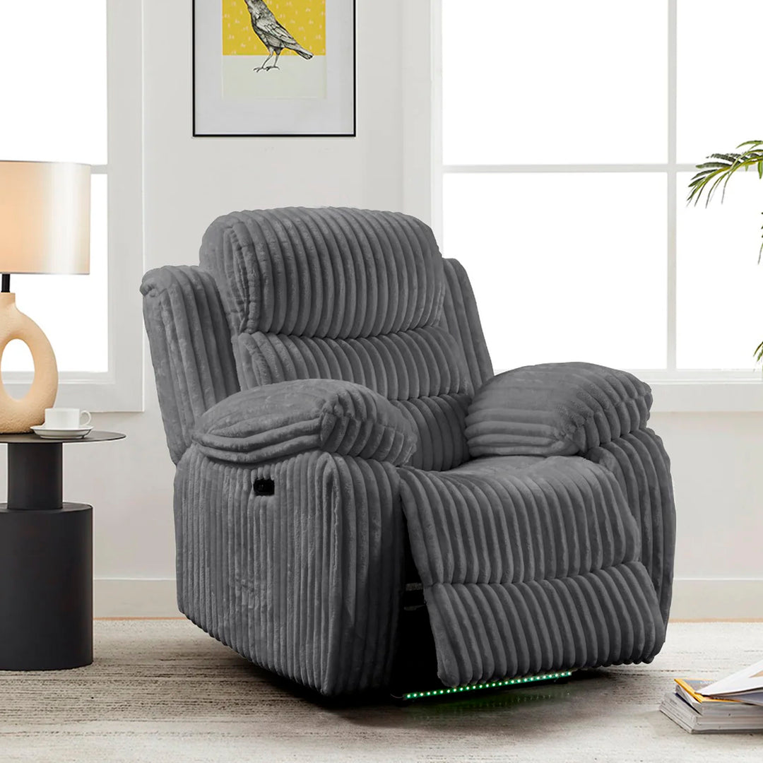 Myrcella Recliner Set – Grey Elegance | Power Comfort & LED Vibes