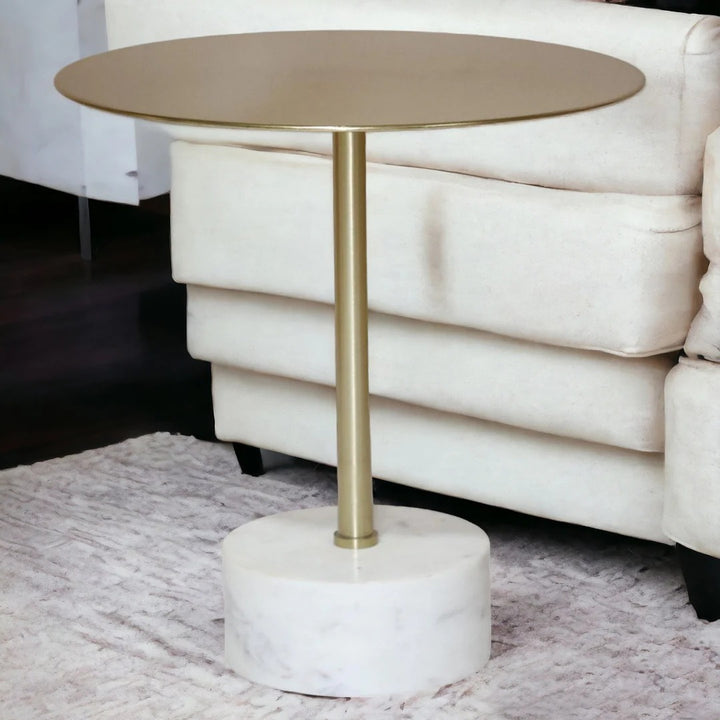 Valencia Accent Table – White Marble & Gold Iron Frame