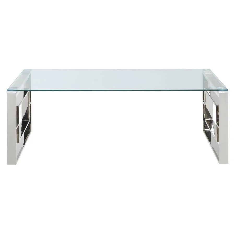 Jivin Coffee Table – Clear Tempered Glass Top & Silver Stainless Steel Base