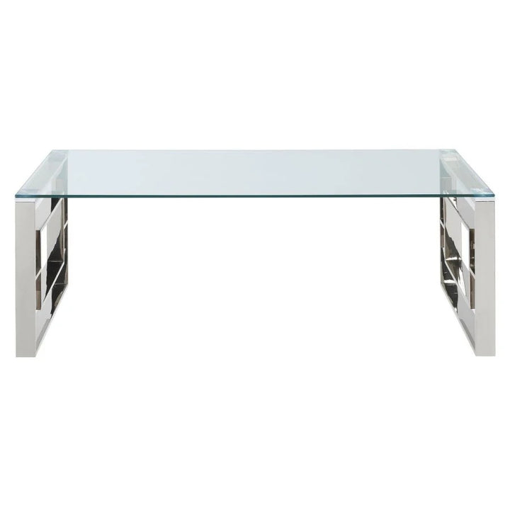Jivin Coffee Table – Clear Tempered Glass Top & Silver Stainless Steel Base