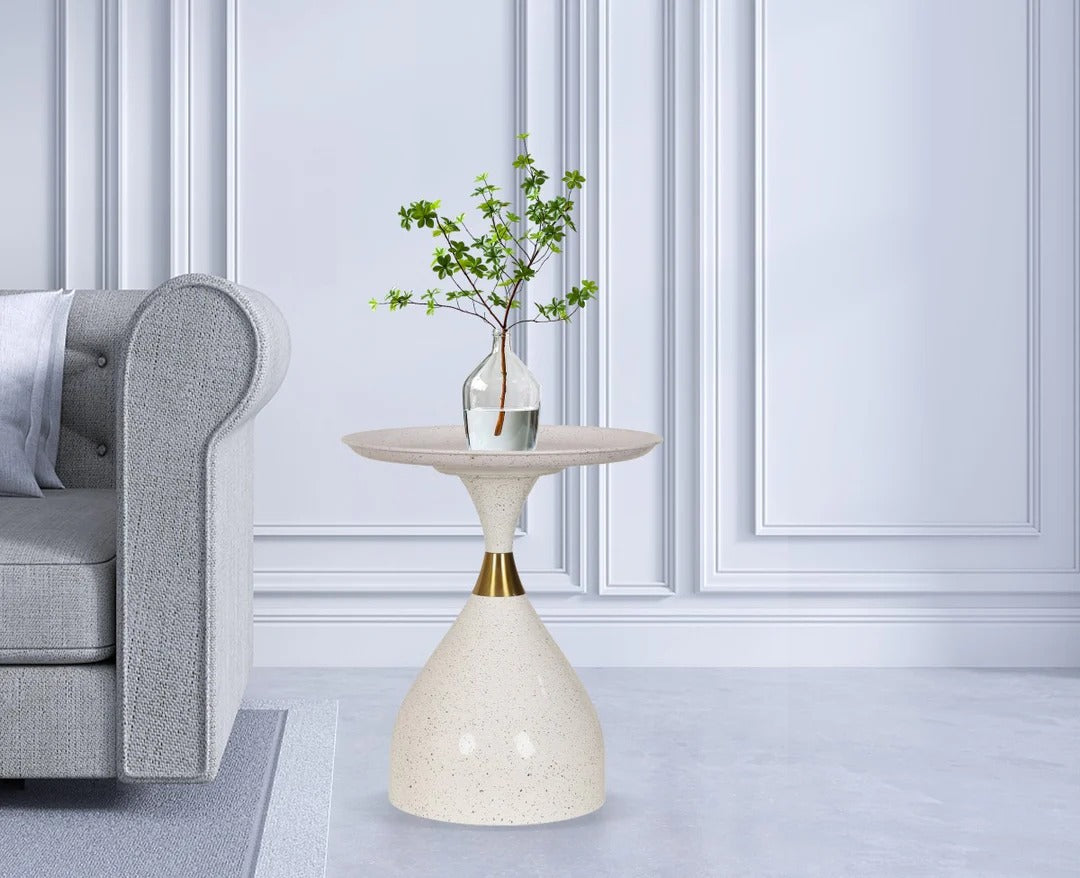 Moderna Opal Accent Table – White & Gold Finish
