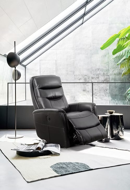 Nivello Power Recliner Chair with Swivel & Glider Function, Zero Wallhugger Design, Soft Black PU Upholstery & High-Density Foam Comfort