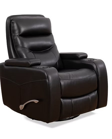 Quinvara Recliner Chair with Pull Handle, Cup Holders, Swivel Glider Function, Storage Arms & Zero Wallhugger Design in Soft Black PU