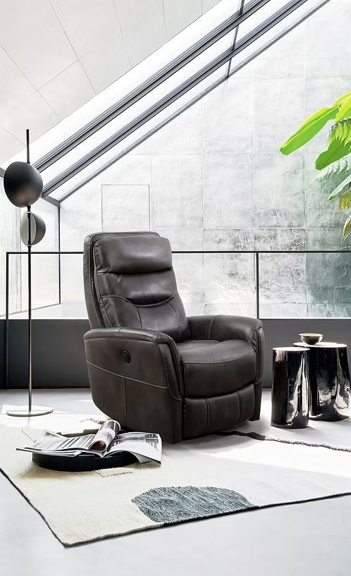Nivello Power Recliner Chair with Swivel &amp; Glider Function, Zero Wallhugger Design, Soft Grey PU &amp; High-Density Foam Comfort