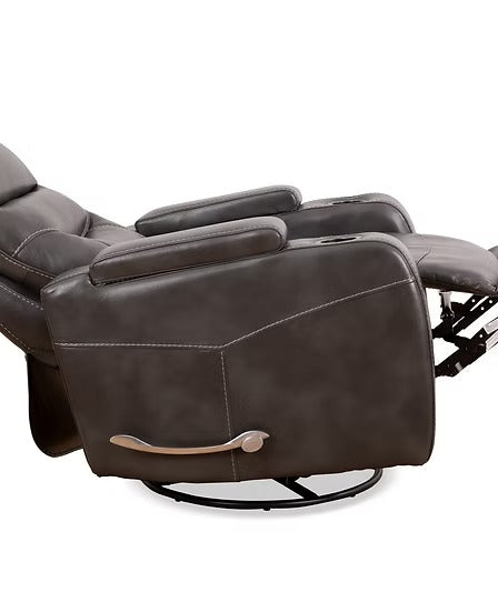 Quinvara Recliner Chair with Pull Handle, Swivel Glider Mechanism, Cup Holders, Storage Arms & Zero Wallhugger Design in Soft Grey PU