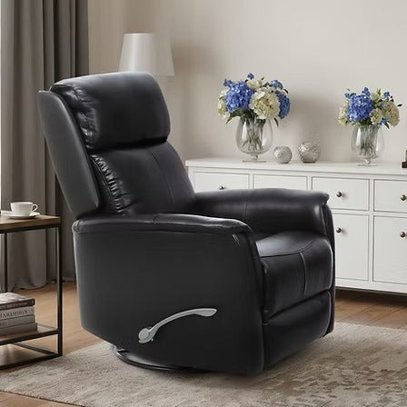 Zyrello Recliner Chair in Soft Blackberry Leather Match with Side-Mounted Steel Pull Handle &amp; Glider Rocking Mechanism