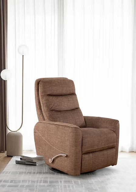 Torvella Recliner Chair with Side-Mounted Steel Pull Handle, Glider Rocking Mechanism &amp; Zero Wallhugger Design in Soft Chocolate Fabric