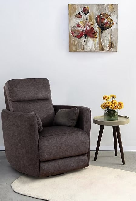 Xelviora Recliner Chair in Soft Gun Metal Fabric with Swivel Glider Mechanism, Hidden Pull Handle &amp; Zero Wallhugger Design