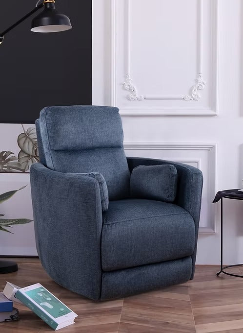 Xelviora Recliner Chair in Soft Blue Fabric with Swivel Glider Mechanism, Hidden Pull Handle &amp; Zero Wallhugger Design