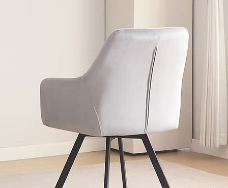 Tervano 7-Piece Dinette Set – Snowy White Marble Extension Table with Grey Velvet Swivel Chairs