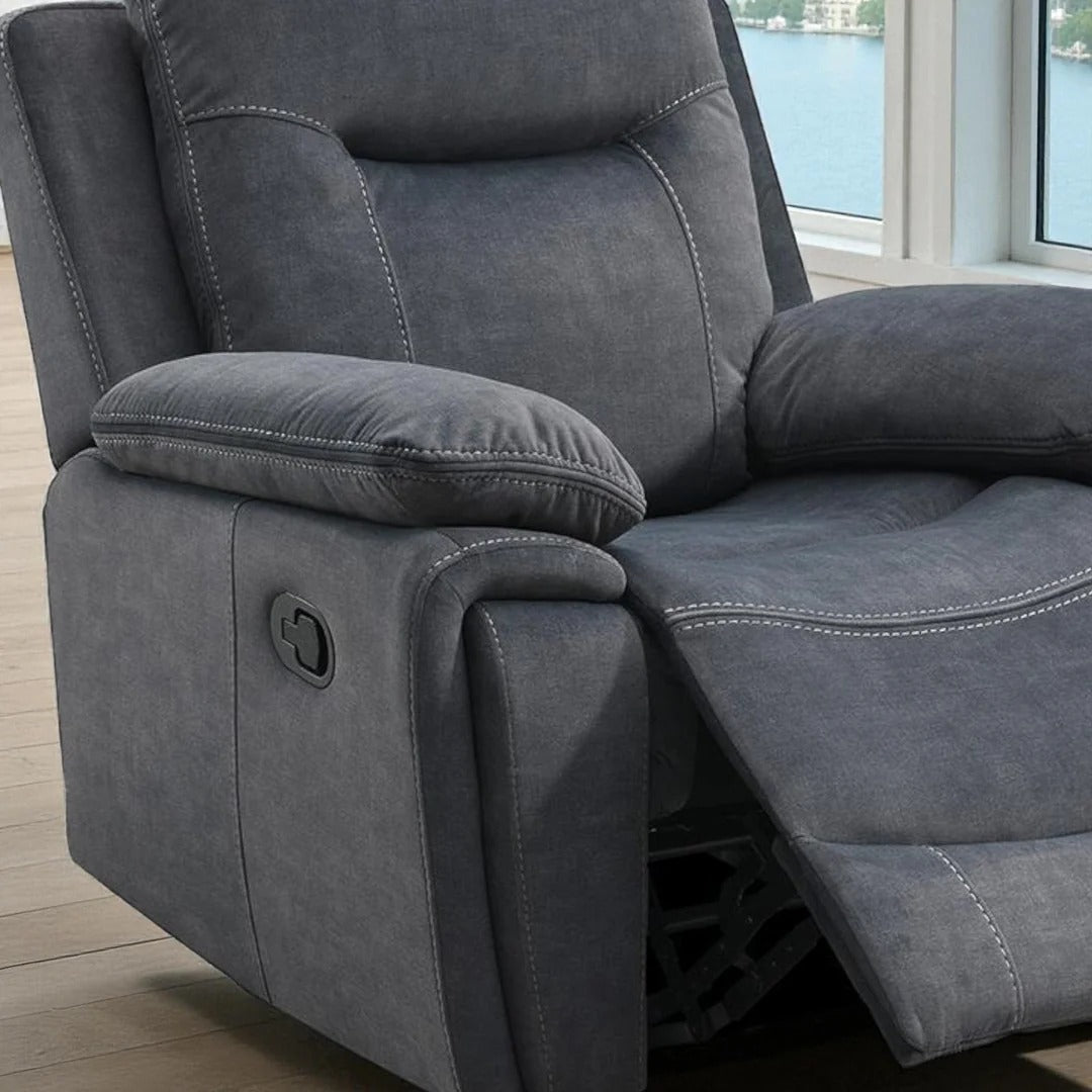 Comforta Recliner Chair with Manual Recline & Glider | Grey Velour Fabric Recliner
