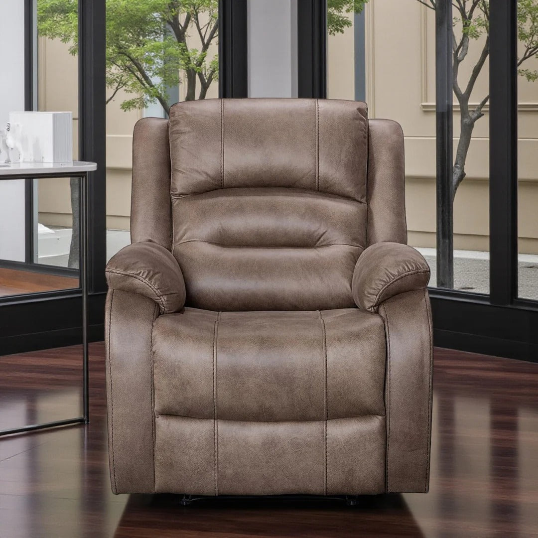 Plushy Recliner Chair – Calvano | Caramel Brown Palomino Fabric, Manual Recline & Glider