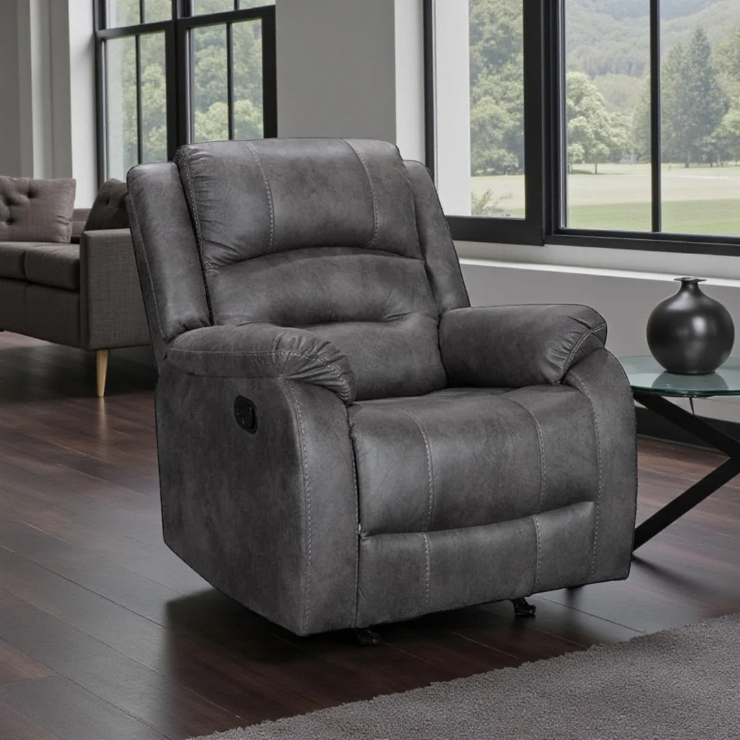 Plushy Recliner Chair – Calvano | Grey Palomino Fabric, Manual Recline & Glider