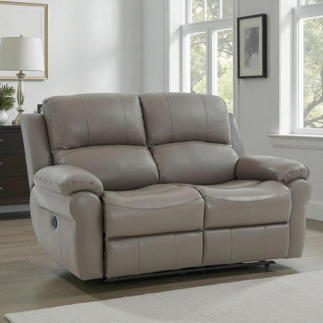 Ravino Recliner Loveseat – Grey Leather Luxury with Power Comfort