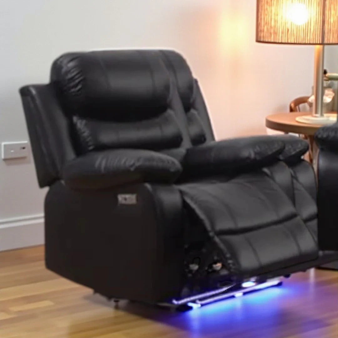 Sereno Black Power Recliner Set | Chair, Loveseat & Sofa with LED