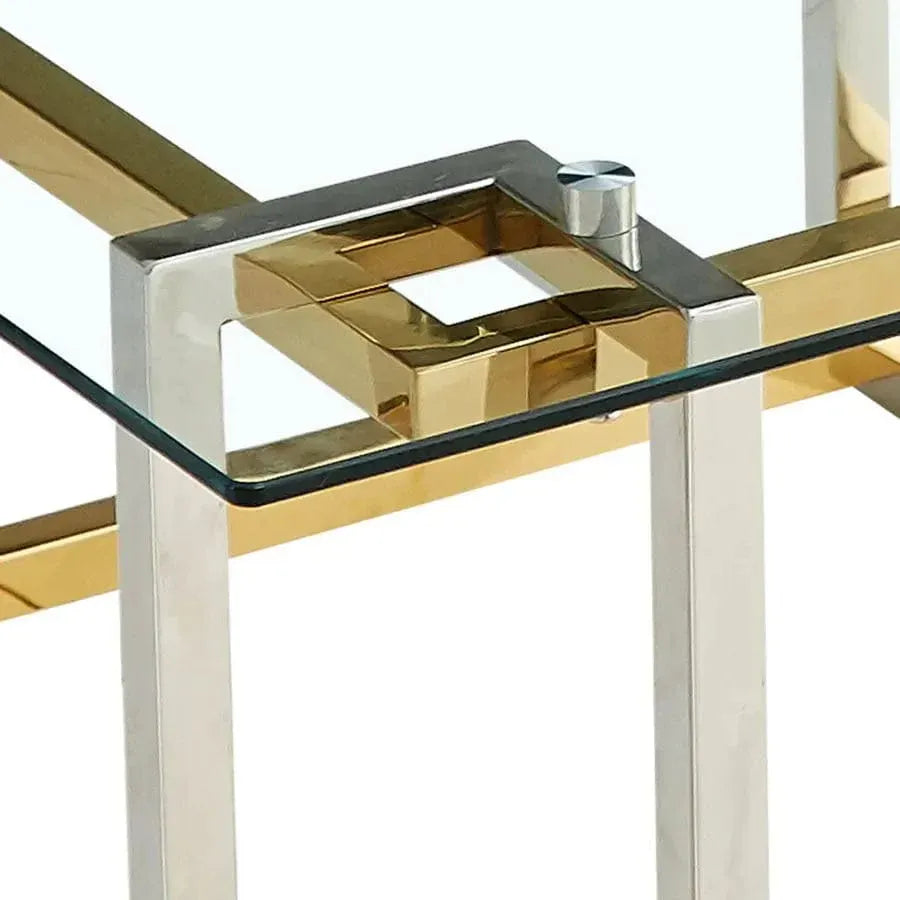 Illumina Coffee Table – Clear Tempered Glass Top & Gold–Silver Metallic Frame
