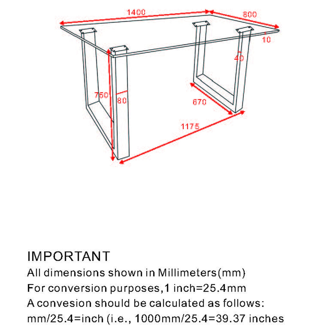 Alvara Contemporary Glass Dining Table – Rectangular 8mm Tempered Glass Top with Black Metal Legs and Brushed Stainless Steel Holders Compact Modern Dining Table
