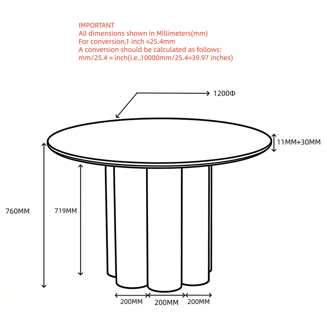 Orlancia Mid-Century Modern Round Dining Table – Sintered Stone Travertine Top with Walnut Veneer Pedestal Base and Beveled Edge Dining Table