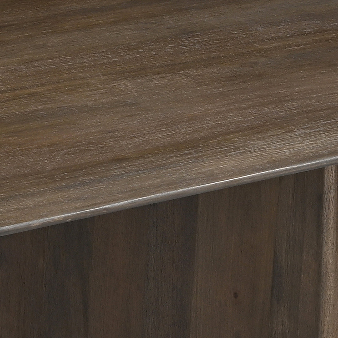 Delvico Mid-Century Modern Solid Mango Wood Dining Table – Mocha Finish with Sculptural Panel Leg Design