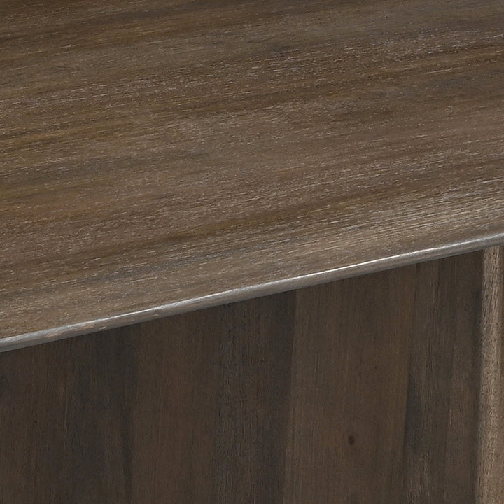 Delvico Mid-Century Modern Solid Mango Wood Dining Table – Mocha Finish with Sculptural Panel Leg Design