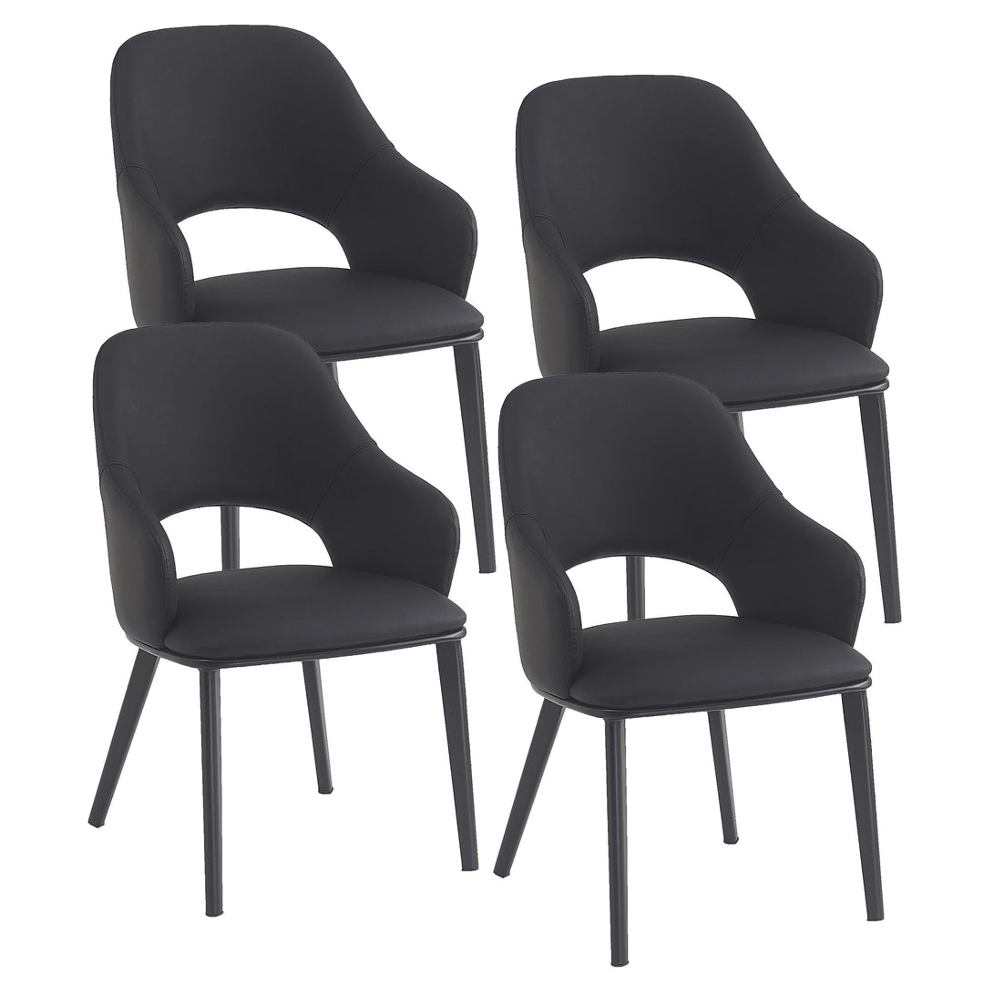 Montierra Modern Dining Chair Set of 4 – Textured Faux Leather Upholstered Chairs with Curved Back, Matte Black Frame and Medium-Firm Cushion Seating Dining & Lounge Chairs