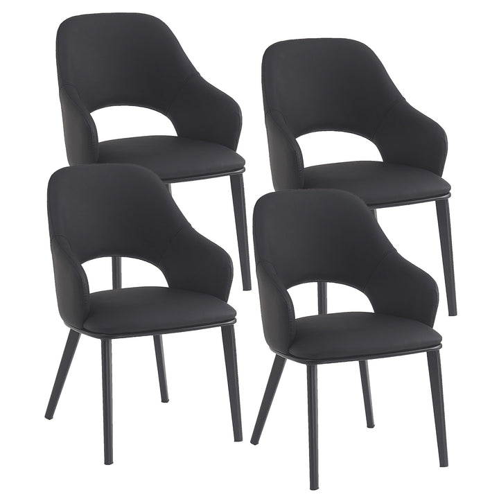 Montierra Modern Dining Chair Set of 4 – Textured Faux Leather Upholstered Chairs with Curved Back, Matte Black Frame and Medium-Firm Cushion Seating Dining & Lounge Chairs