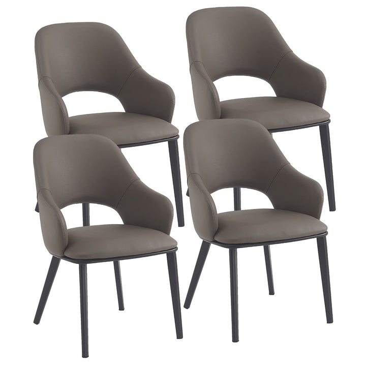 Montierra Modern Dining Chair Set of 4 – Textured Faux Leather Upholstered Chairs with Curved Back & Arms, Matte Black Frame and Medium-Firm Cushion Seating Dining & Lounge Chairs