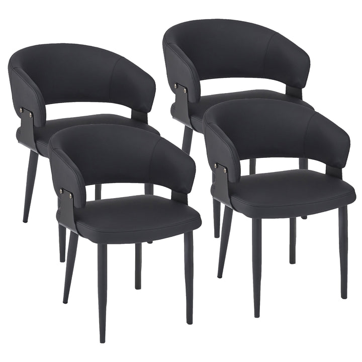 Corvello Dining/Lounge Chair Set of 4 – Modern Curved Back Faux Leather Upholstered Chairs in Black with Matte Black Frame