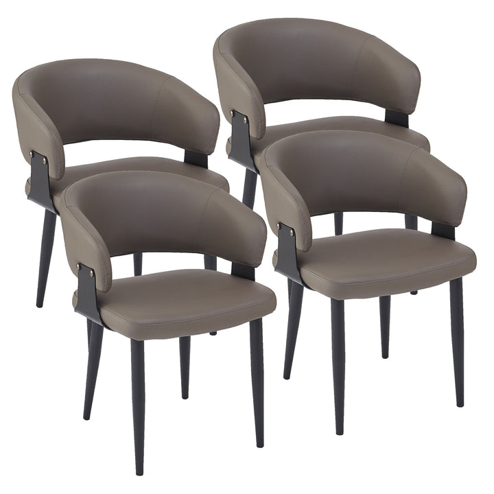 Corvello Dining & Lounge Chair – Set of 4 Modern Curved Back Faux Leather Upholstered Chairs with Matte Black Frame (Black)