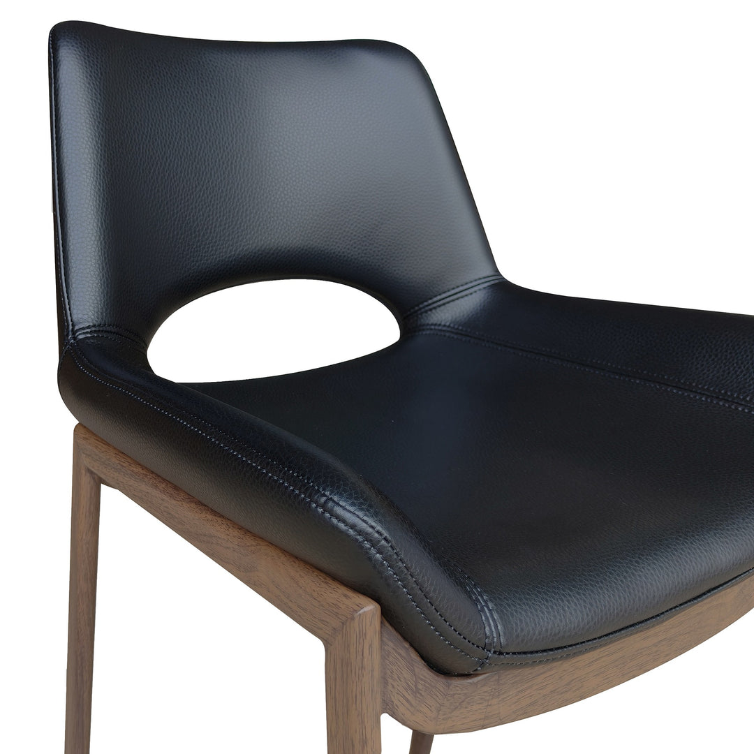 Torano Mid-Century Modern Dining And Lounge Chair in Walnut Finish with Textured Faux Leather Upholstery, Contoured Seat, Metal Frame – Set of 6