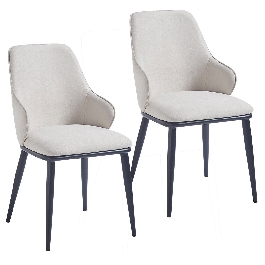 Bellora Modern Dining Chair with Fabric Upholstery, Contoured Seat Back, Matte Black Metal Frame And Legs – Set of 2