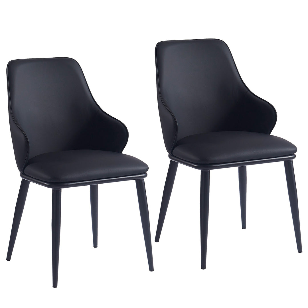 Bellora Modern Dining Chair with Faux Leather Upholstery, Contoured Seat Back, Matte Black Metal Frame And Legs – Set of 2