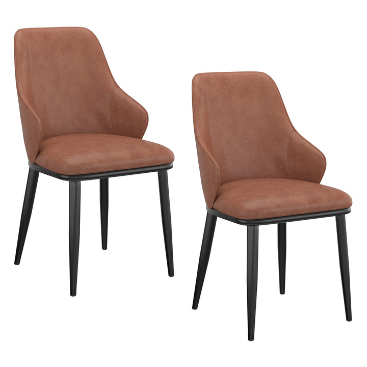 Bellora Modern Dining Chair with Faux Leather Upholstery, Contoured Seat Back, Matte Black Metal Frame And Legs – Set of 2