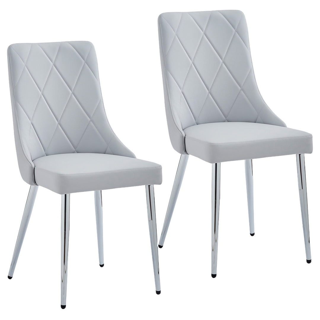 Corenza Mid-Century Modern Dining Chair with Faux Leather Upholstery, Curved Wood Seat Frame And Chrome Metal Legs – Set of 2