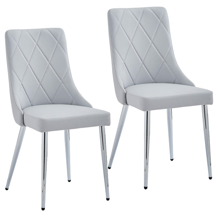 Corenza Mid-Century Modern Dining Chair with Faux Leather Upholstery, Curved Wood Seat Frame And Chrome Metal Legs – Set of 2