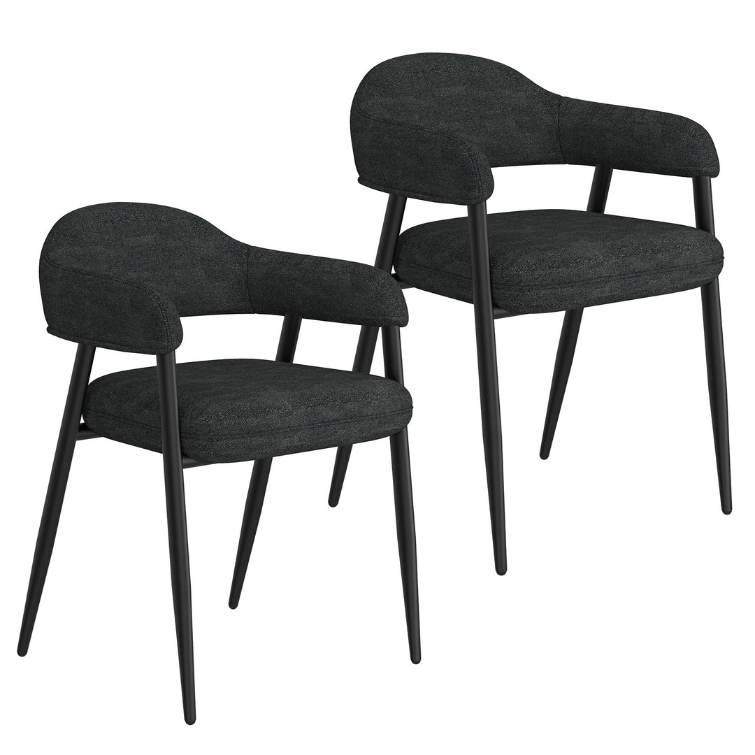 Loreza Mid-Century Modern Dining Chair with Textured Fabric Upholstery, Matte Black Metal Legs And Foam Cushion – Set of 2
